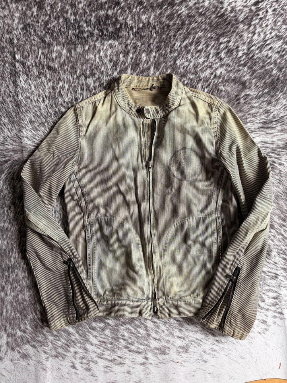 Roar Men's Striped Zip Up Denim Jacket